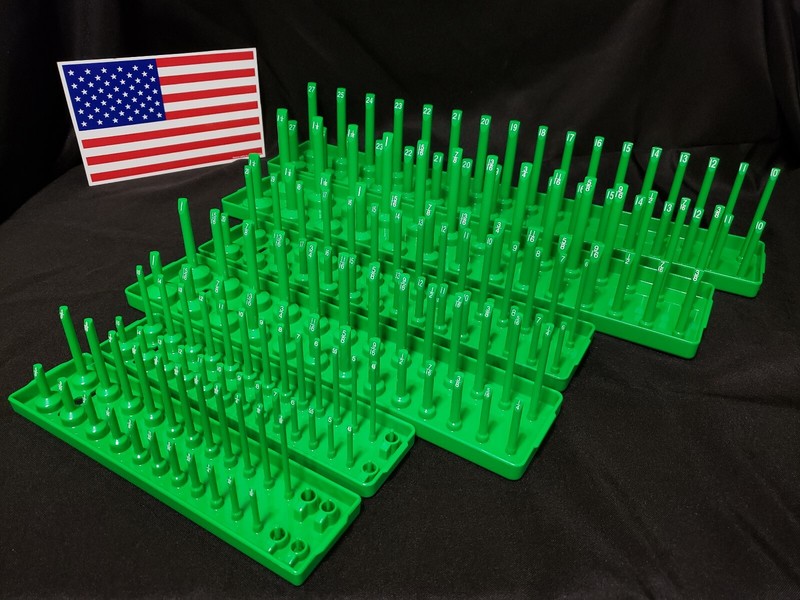 Hansen 6 Pc Socket Tray Metric SAE Tool Rack Holders 1/4″ 3/8″ 1/2″ Green – USA