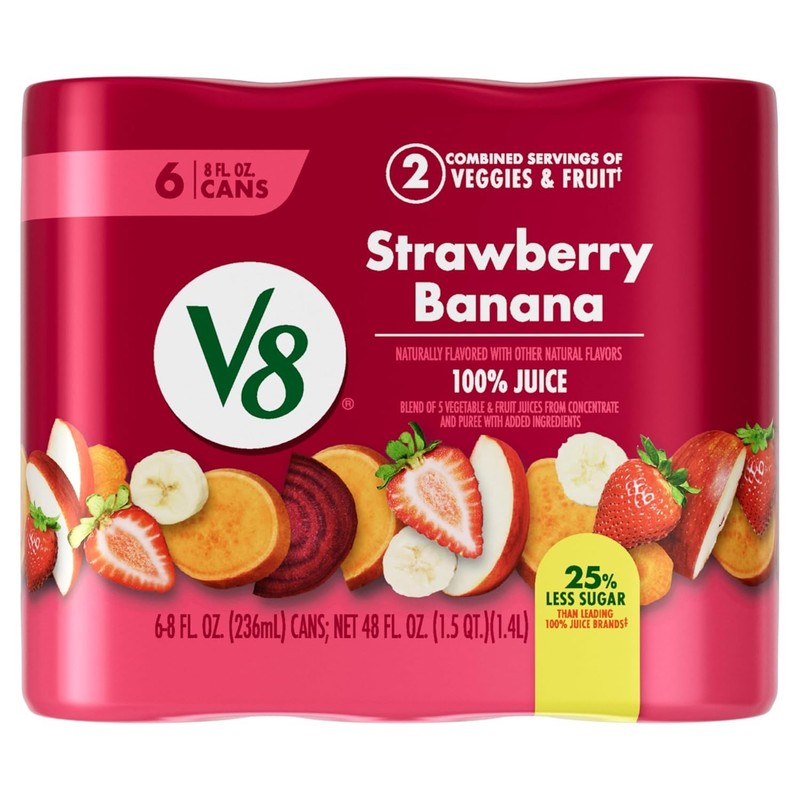 V8 Strawberry Banana 100% Fruit and Vegetable Juice 8 fl oz Can 6 Pack