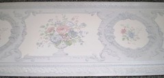 Light Blue/Gray Satin Border with Pink & Blue Flowers By Fine Decor FDB02006