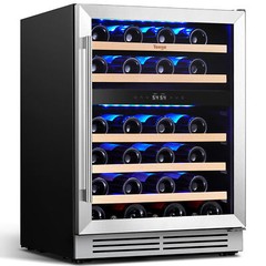 Yeego 24″ Wine Cooler Hold 52 Bottles 40-65°F With Racks,Glass Doors,3 LED Light