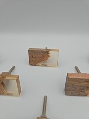 Modern Brutalist Wood & Resin Cabinet Drawer Knob set 12 Rectangular Shape READ
