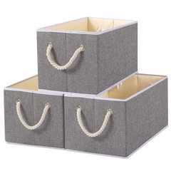 3 PCS Foldable Fabric Storage Cubes Collapsible Bins Grey 14.96×9.84×8.26 In