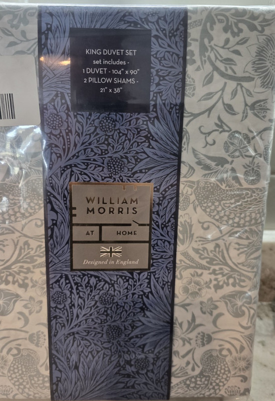 WILLIAM MORRIS KING duvet set STRAWBERRY THIEF TONAL-SOFT MINERAL 100%cotton NEW